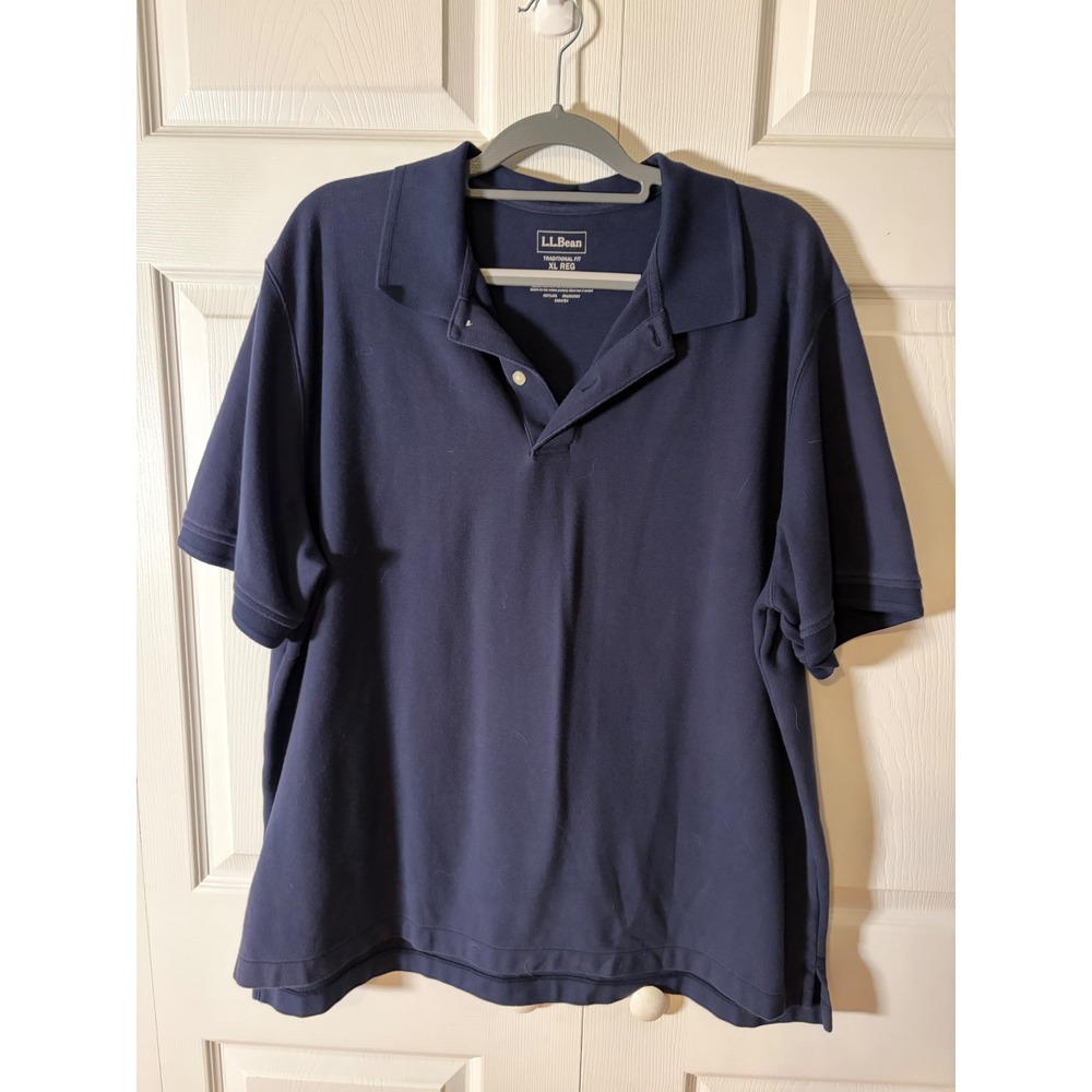 LL Bean Mens XL Navy Blue Short Sleeve Polo Shirt Traditional Fit 300454 Cotton